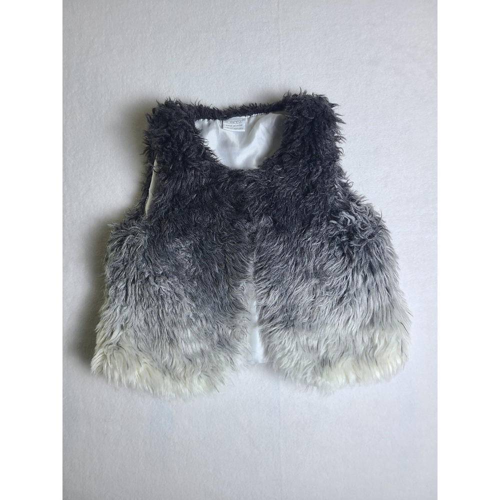 Robeez Faux Fur Vest Toddler 18-24 Months Grey White Ombre Shaggy Sleeveless